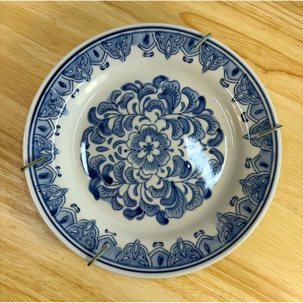 Blue/White Floral 7in Dinner Plate Ceramic Glossy Microwave & Dishwasher Safe